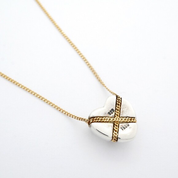 Tiffany Necklace Chain Cross Heart 18K Yellow Gold and Silver 925 Women's P19... - Picture 2 of 8